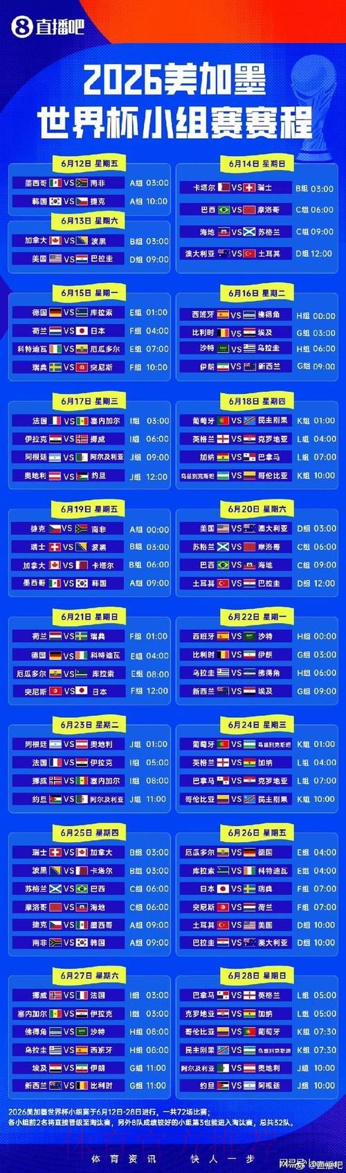 2026世界杯小组赛赛程高清版赛事详情免费观看